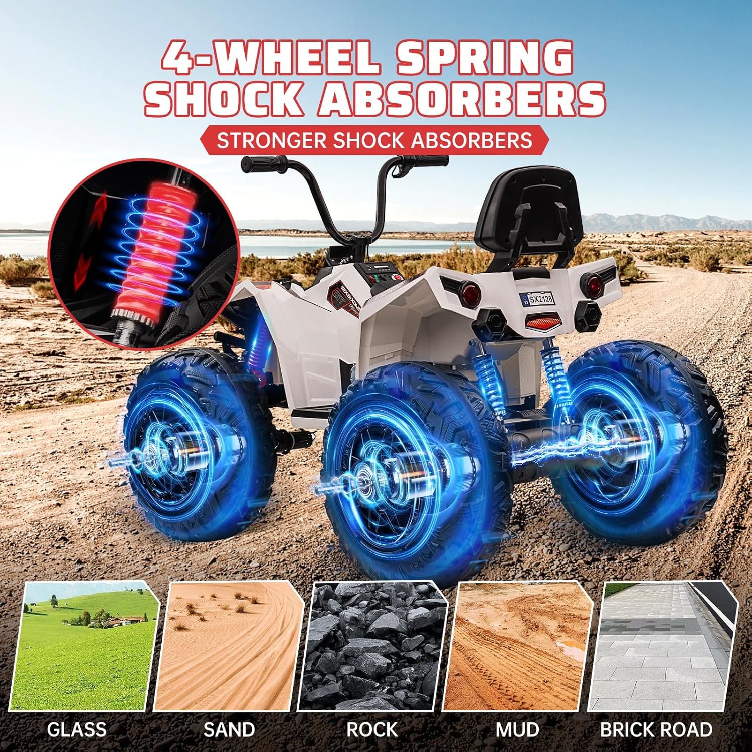 Kids Electric Quad, 2-Seater 4WD, 5MPH Max Speed with Music & LEDs for Ages 3-8