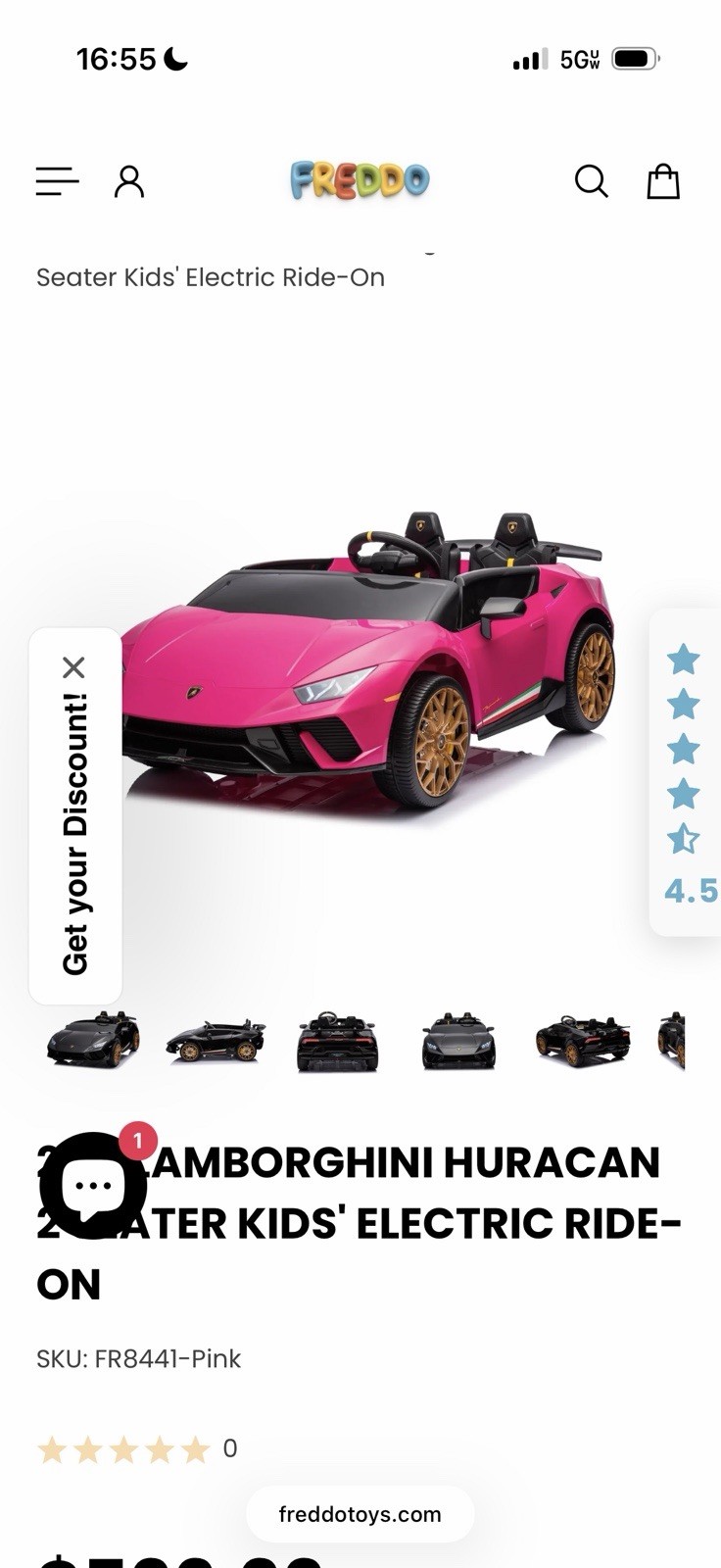Freddo Lamborghini Huracan 24V 2-Seater Kids Electric Ride-On Car Pink