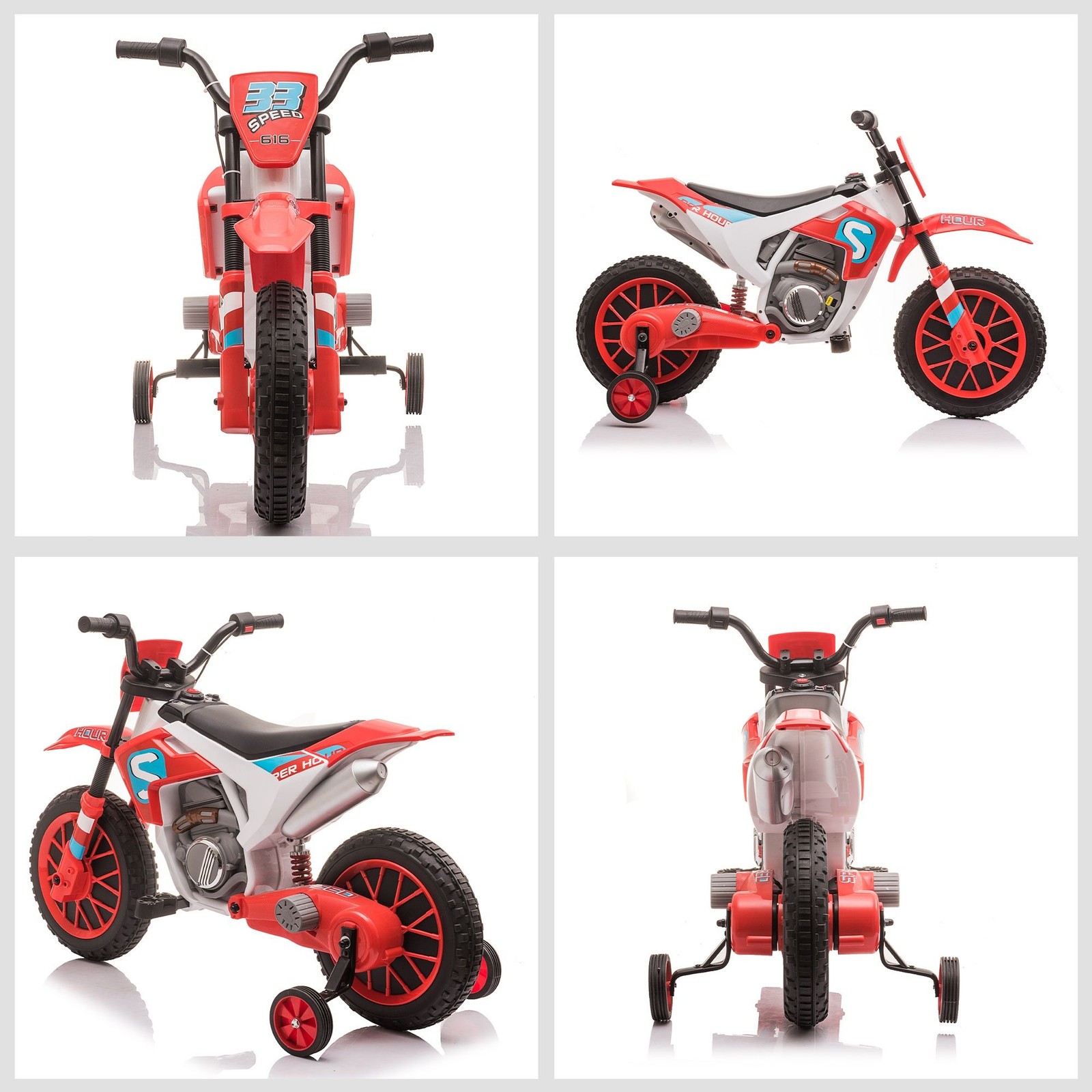 12V Powered Kids Ride-On Motorcycle 42 Length 20.25 Width Red