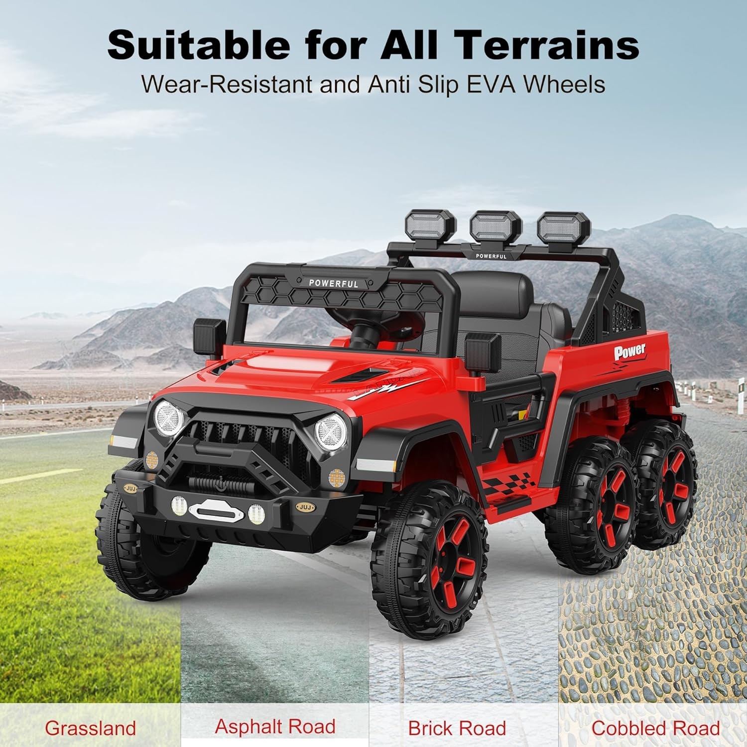 24V Ride on Toys for Big Kids Electric Car 4WD with 6 Wheels 3 Speeds Red