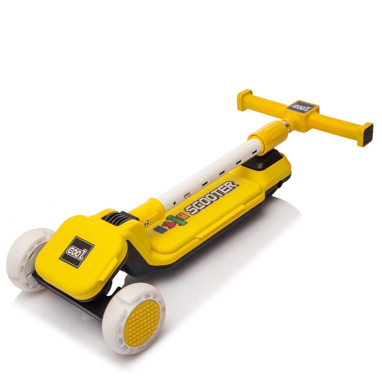 Kids 3-Wheel Scooter w/ Buildable Blocks PU Flashing Wheels Music Foldable