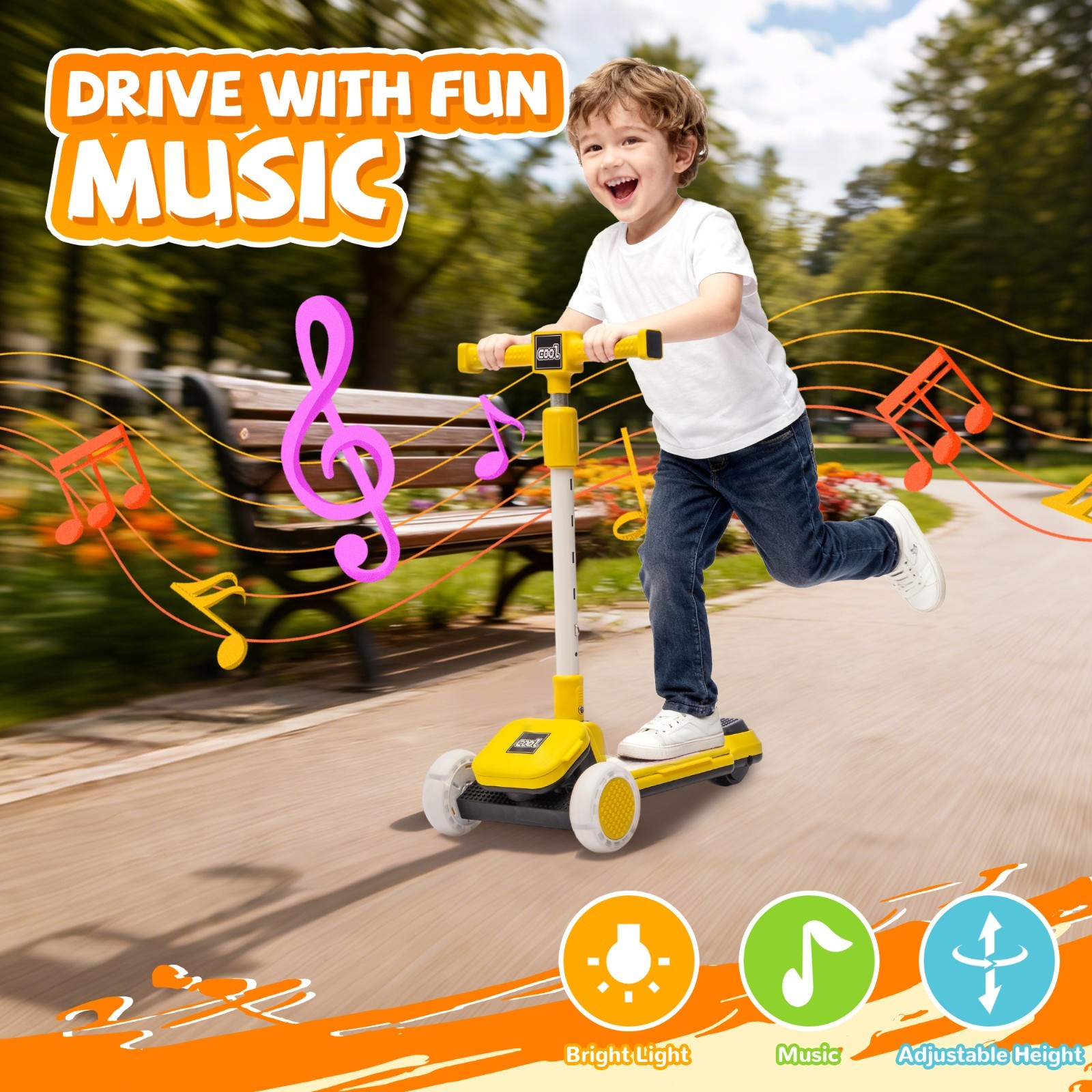 Kids 3-Wheel Scooter w/ Buildable Blocks PU Flashing Wheels Music Foldable