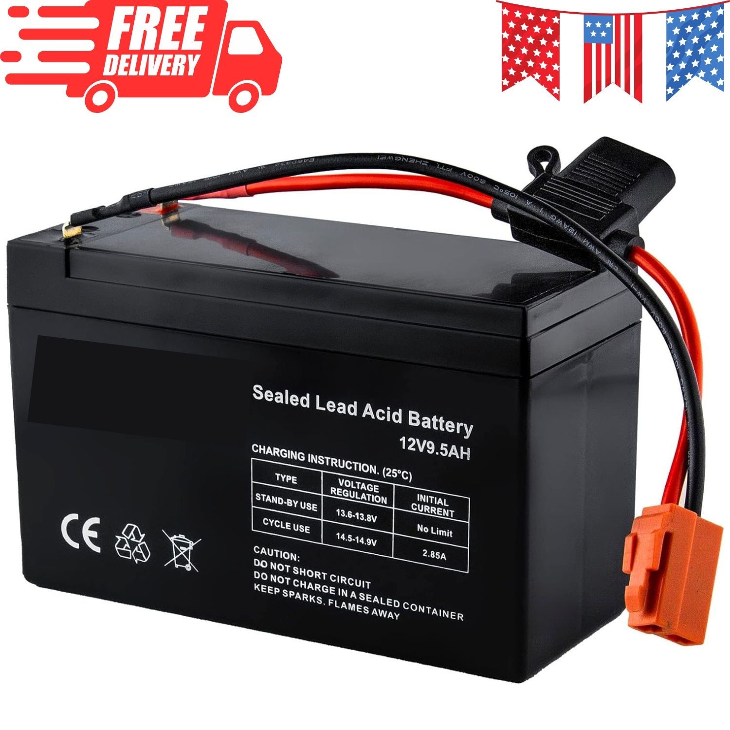 Replacement Battery for 12-Volt Ride On Vehicle with red 2 pins Connector