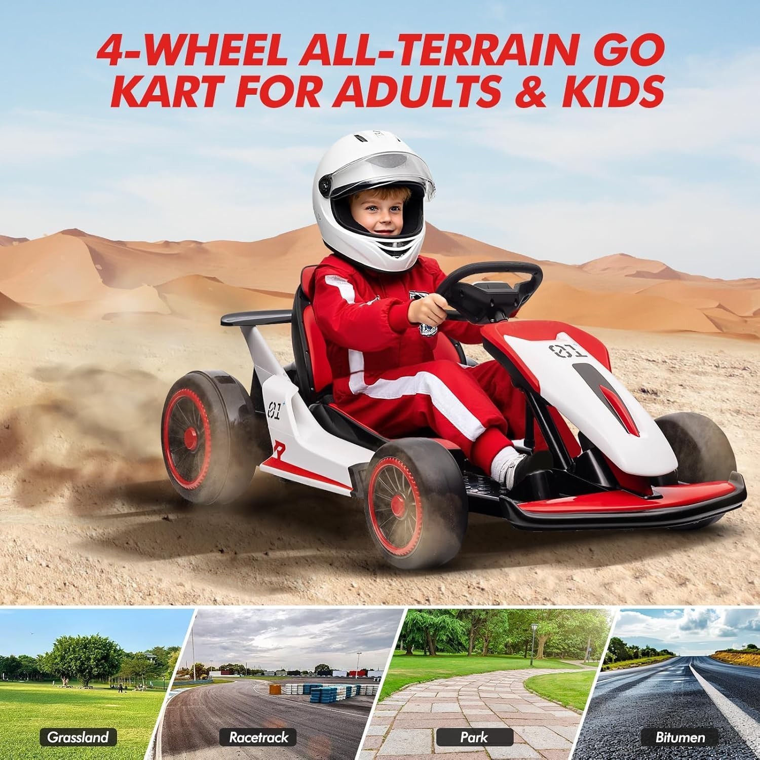 24V Kids Ride On Go Kart Child Electric Drift Go-Kart with LED Light MP3 Music
