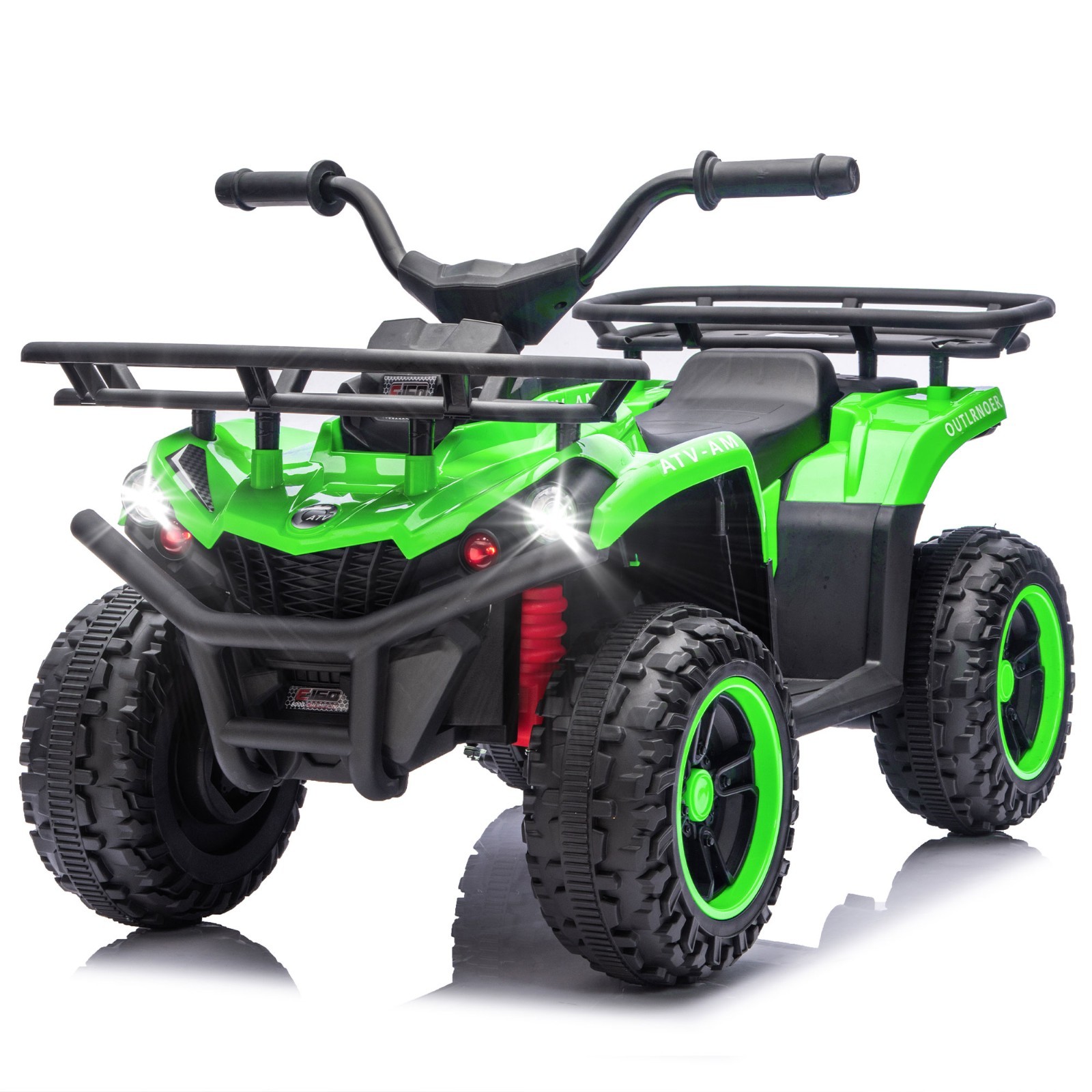 24V Kids Ride On ATV, 160W Off-Road Toys w/LED, Dual Storage Racks, Green