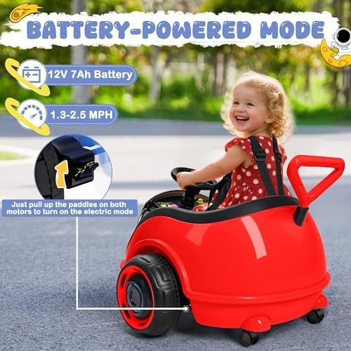 ANPABO 3-in-1 Electric Push Ride On Car, 12V Kids Ride On Toy w/Remote Contro…