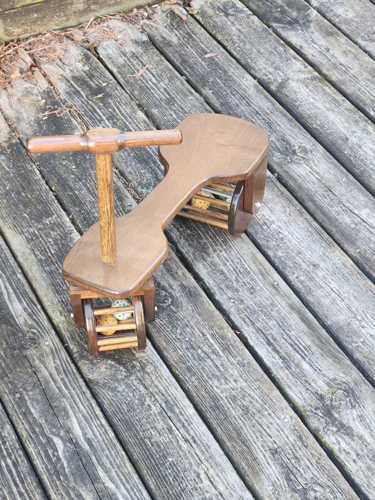 Wood Scooter Handmade Ride On Toy Ping Pong Ball Noise Maker Vintage Folk Art