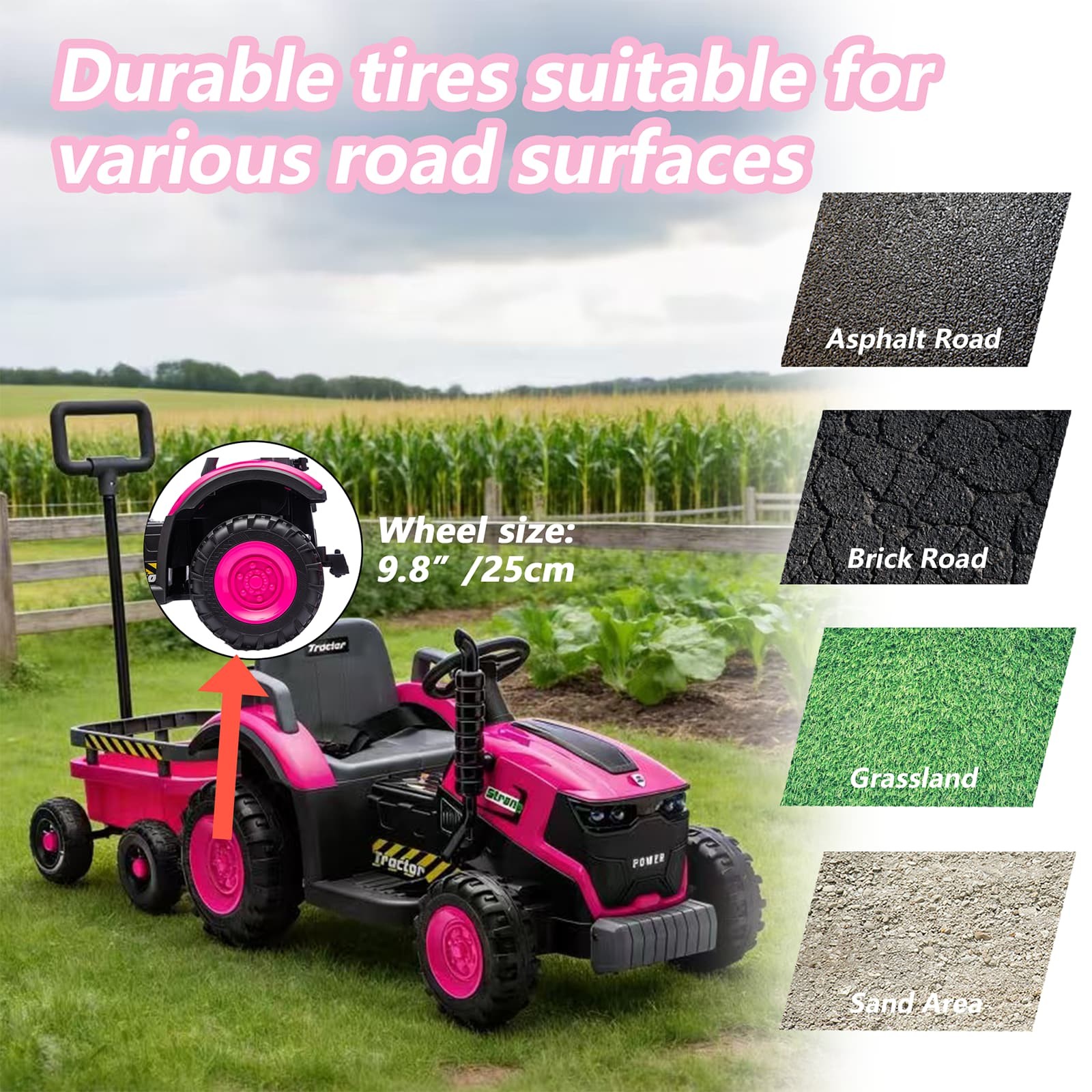 Kids Electric Farm Tractor Ride On Car 12V with Trailer Lights Music Age 3-6