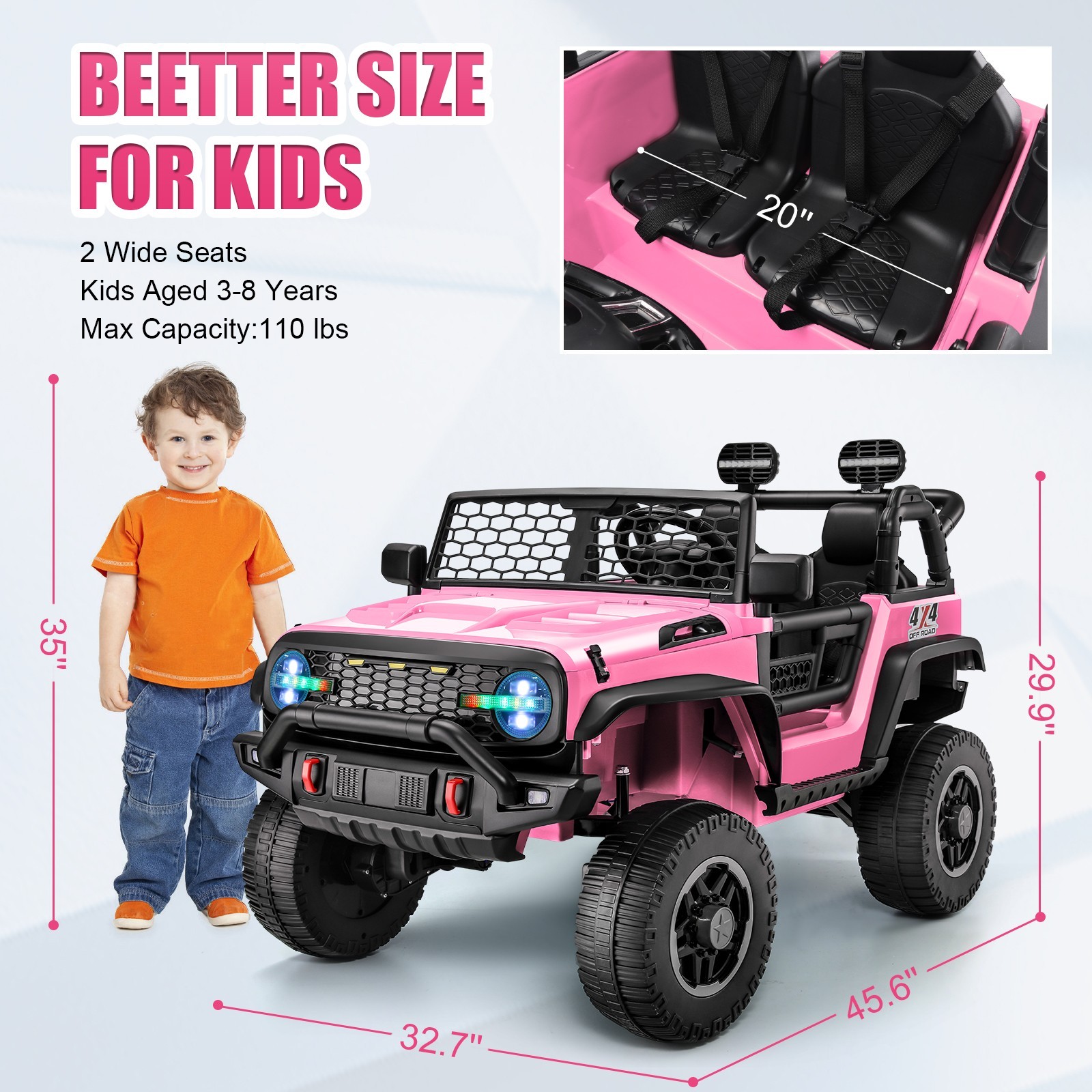 🎁Kids Ride on Cars w/ Remote Control, 4WD/2WD Switchable 3 Speeds Ride on Toys