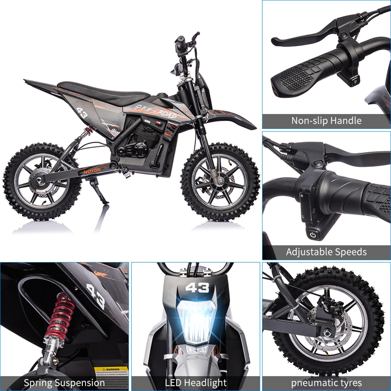 36V Electric Dirt Bike Off-Road Motorcycle with 350W Brushless Motor for Kid 14+