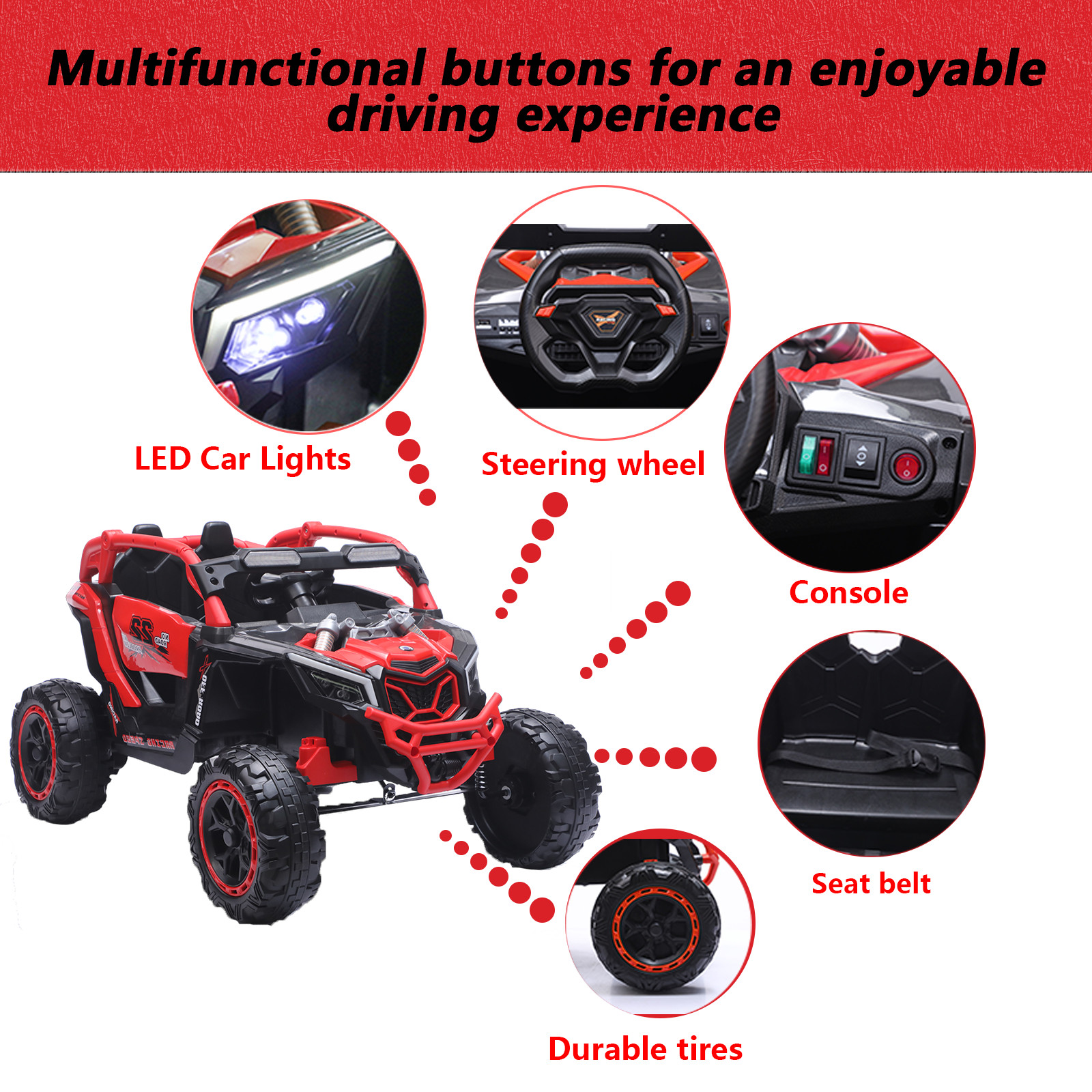 24V Kids Electric Car Ride on UTV Battery Power Wheels with Remote Control, Red