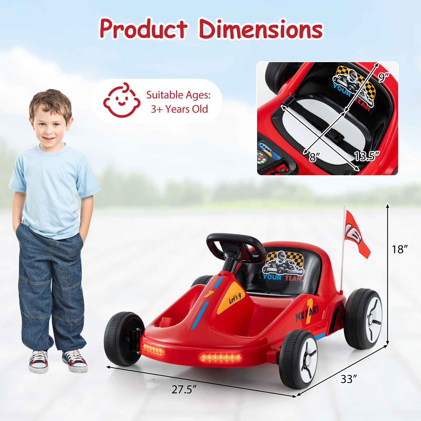 12V Kids Electric Go Kart 7AH Battery Powered Ride on Race Toy w/ Remote Control