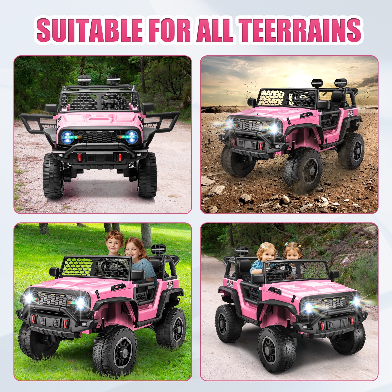 🎁Kids Ride on Cars w/ Remote Control, 4WD/2WD Switchable 3 Speeds Ride on Toys