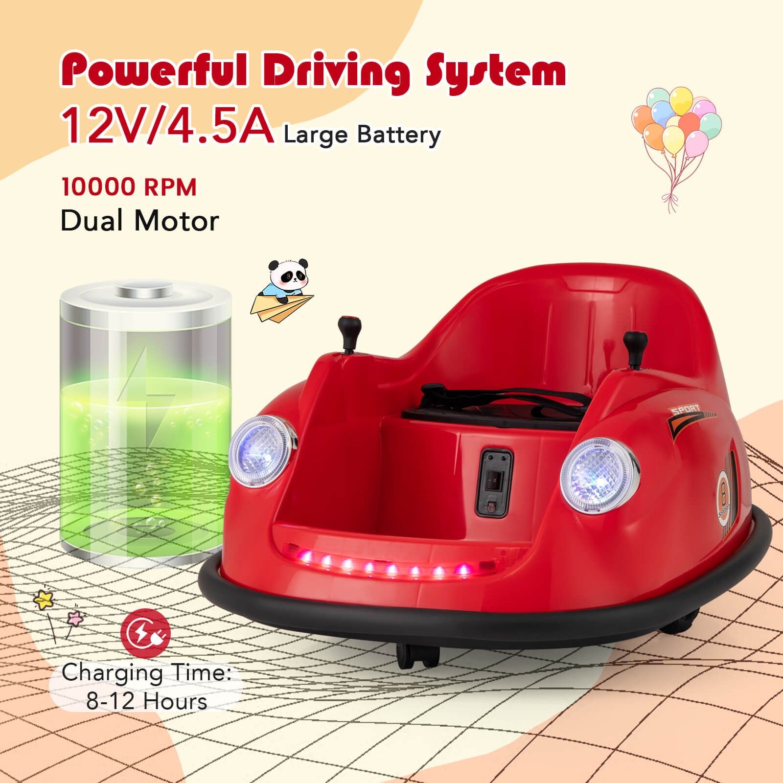 Ride on Bumper Car for Kids with Remote Control 360 Degree Spin LED Light