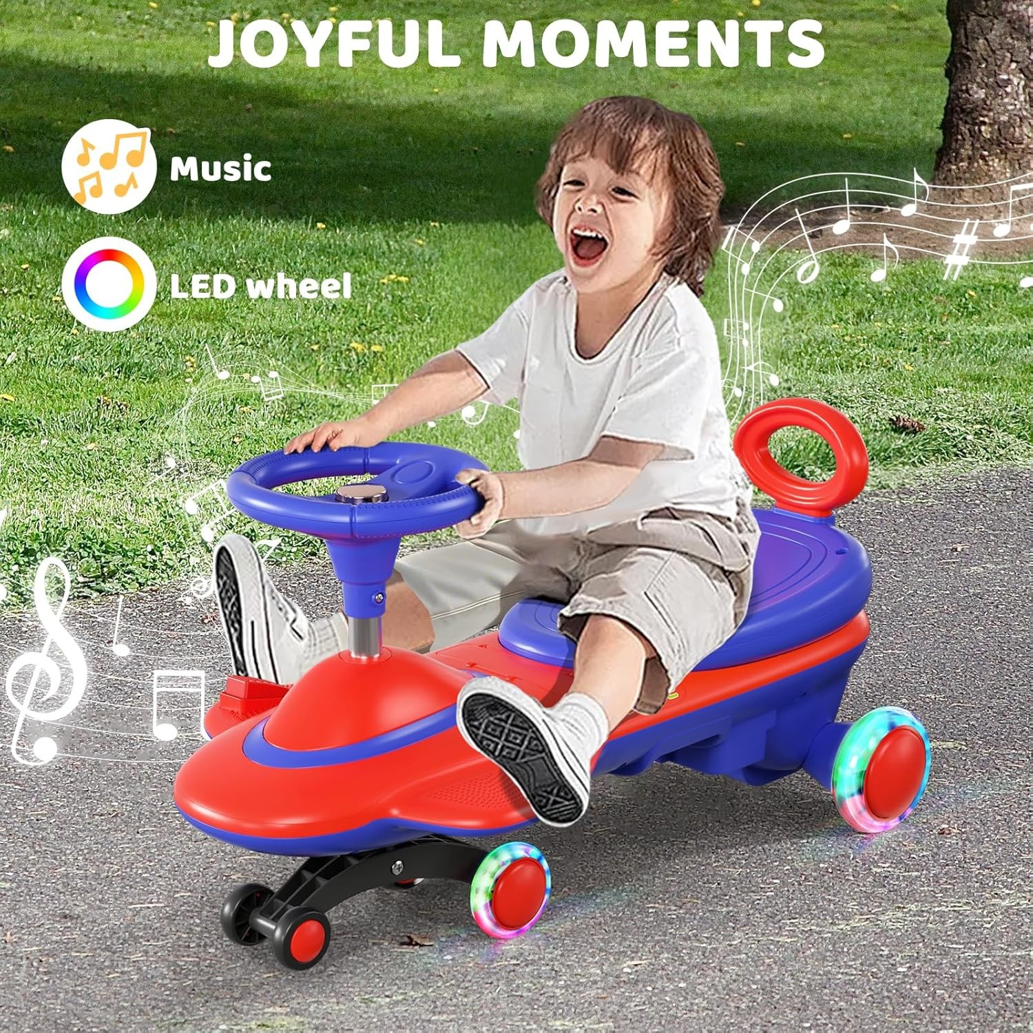 12V Kid Electric Wiggle Car with Pedal Rechargeable Battery LED Lights Swing Car