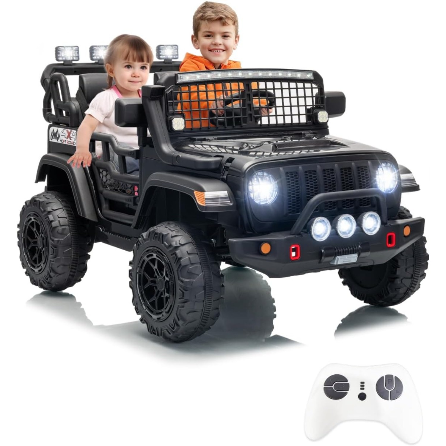 24V Kids Ride On Truck 2-Seater, Remote Control, 200W Motors, LED, Music, USB