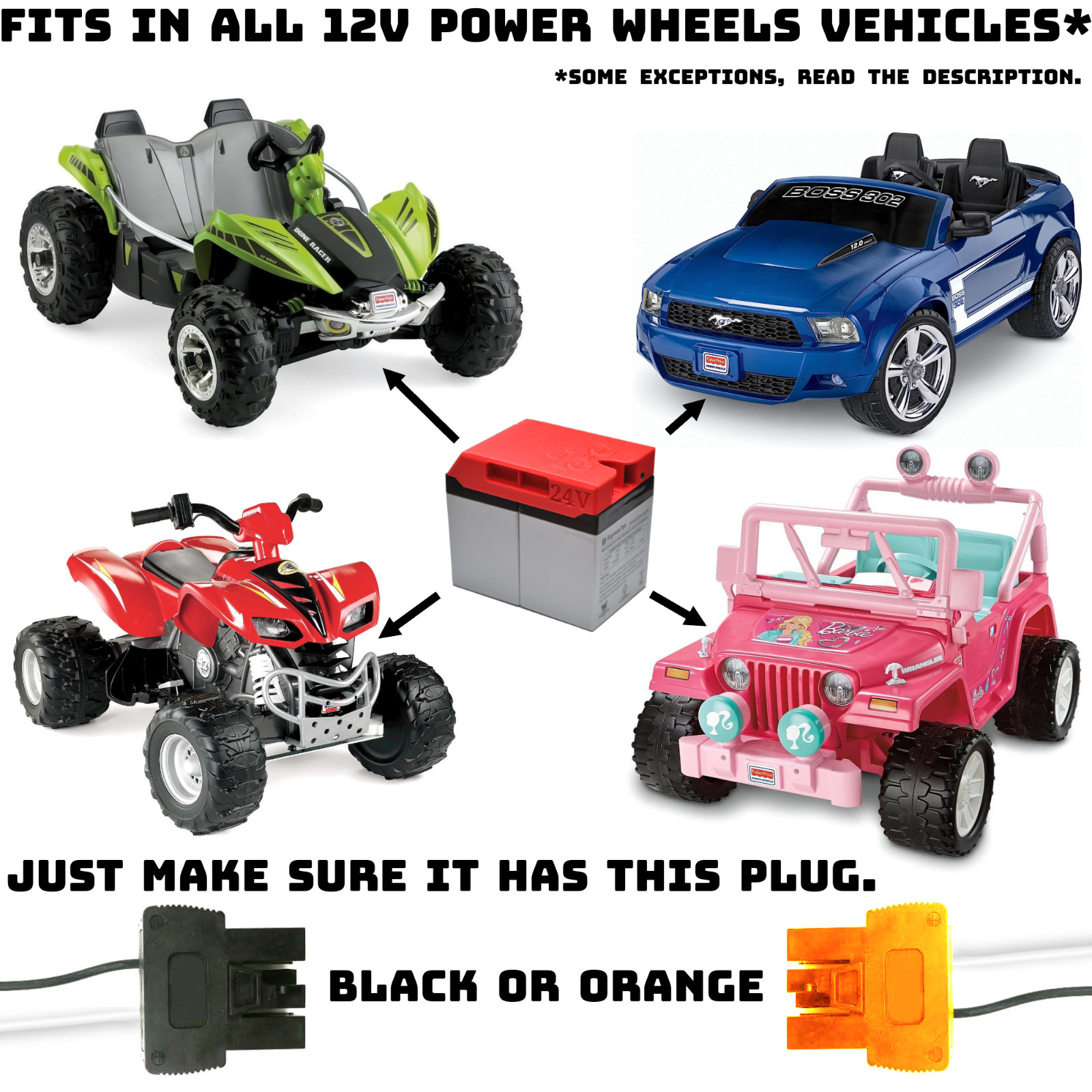 Power Wheels Upgrade Battery 10MPH 24V 5Ah speed turbo boost kit, with charger