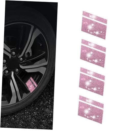 4 PCS Car Wheel Rim Decal, Diamond Encrusted Shiny Sticker Fits 18″ – 21″ Pink