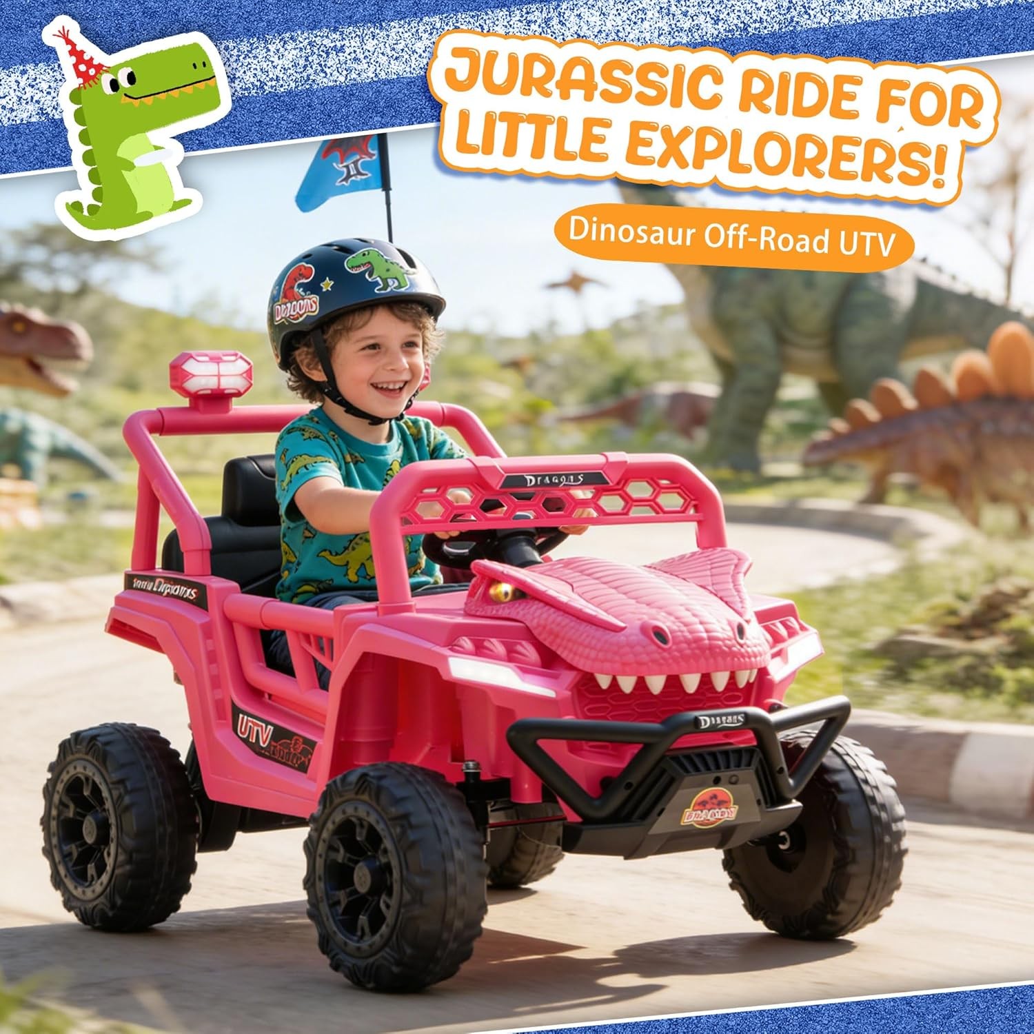 12V Dinosaur Ride On UTV Kids Electric Vehicle with Parent Control 3 Speeds 6…
