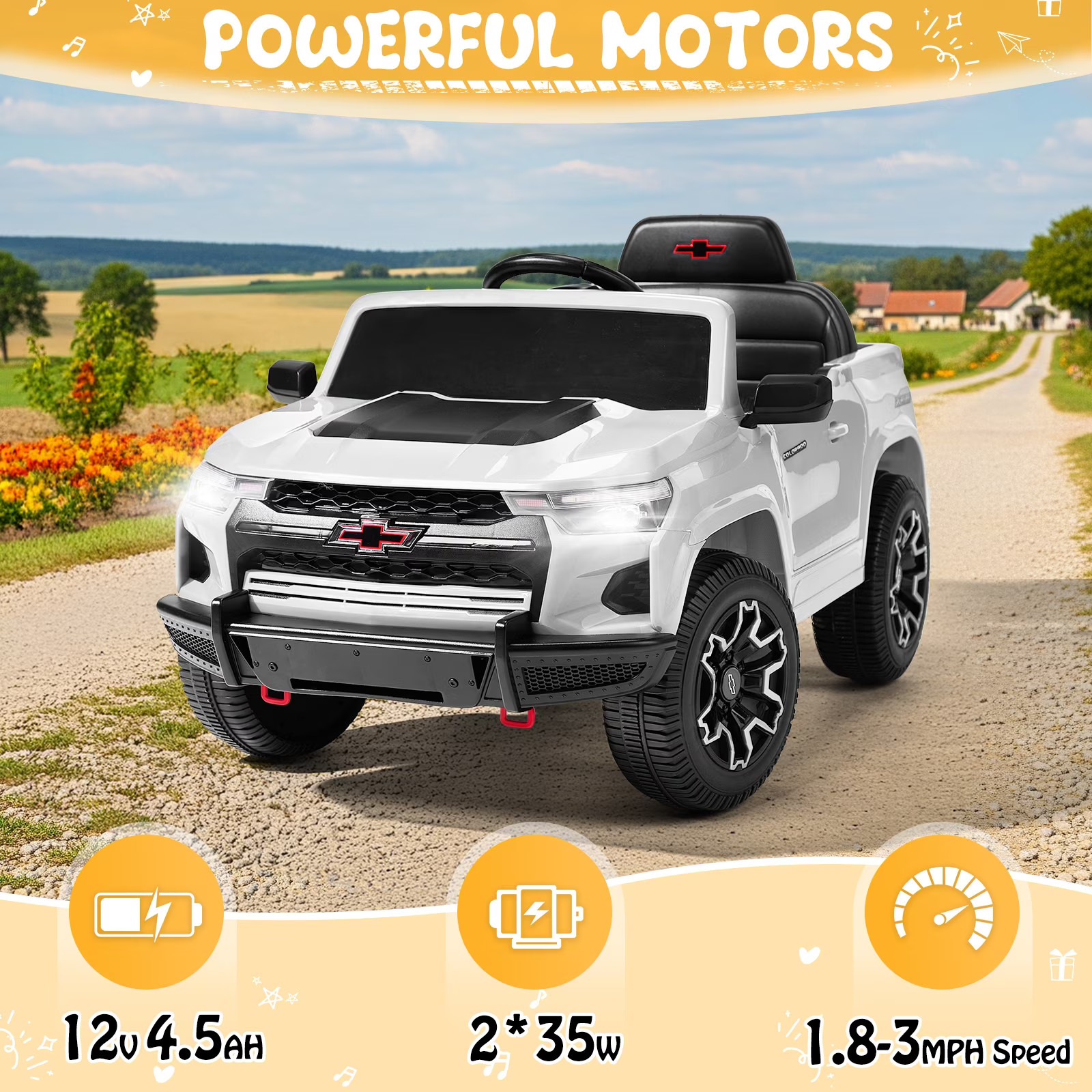 12V Licensed Chevrolet Colorado Ride-On Car for Kids with Remote
