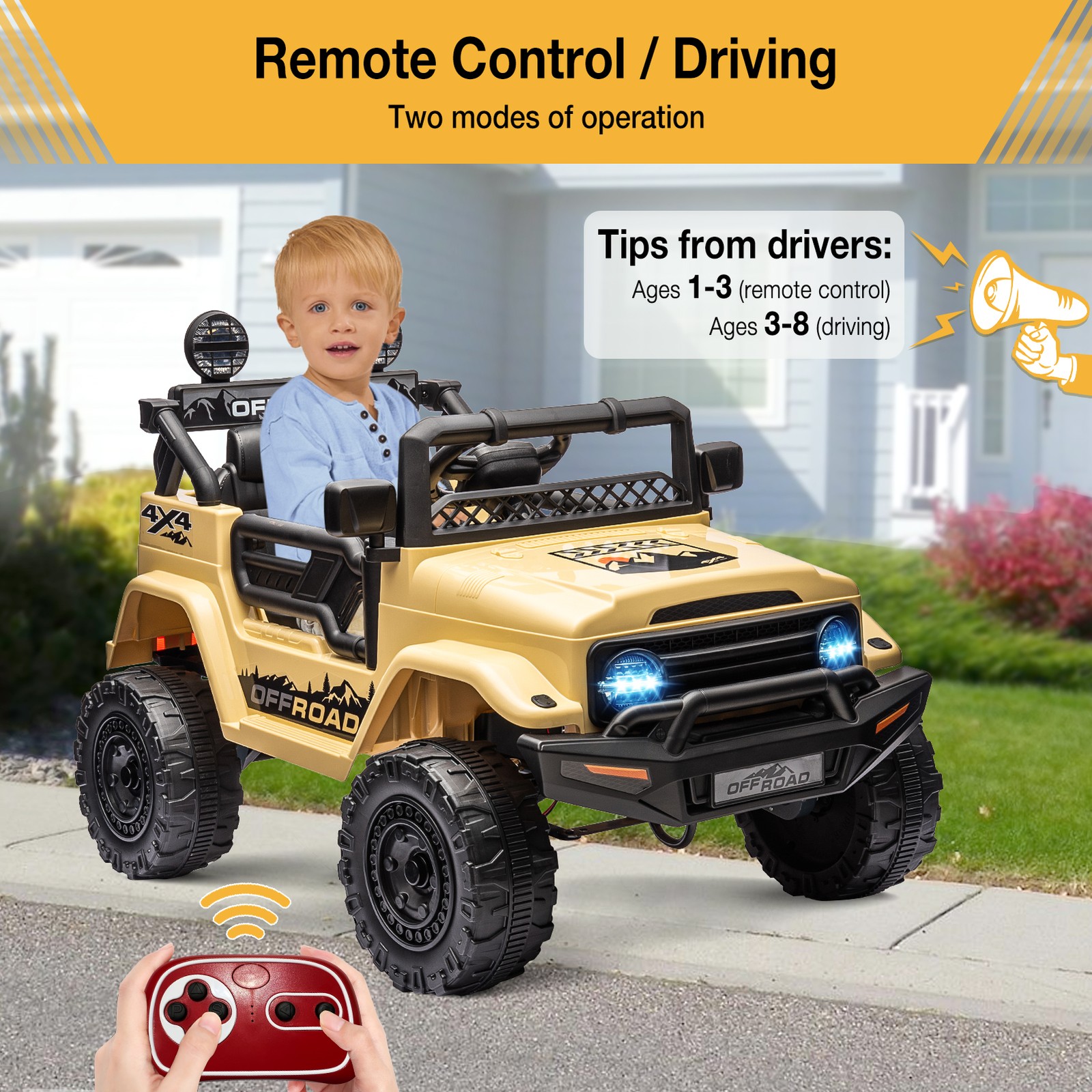 RC Ride on Truck Car 12V Kids Electric Vehicles,LED Lights,Bluetooth,3 Speeds