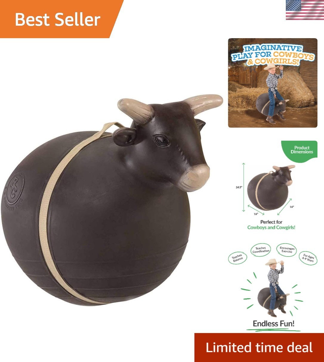 Bouncy Bull Kids Toys – Rodeo Ride On Toys for Ages 3+ – Bouncy Animals for T…