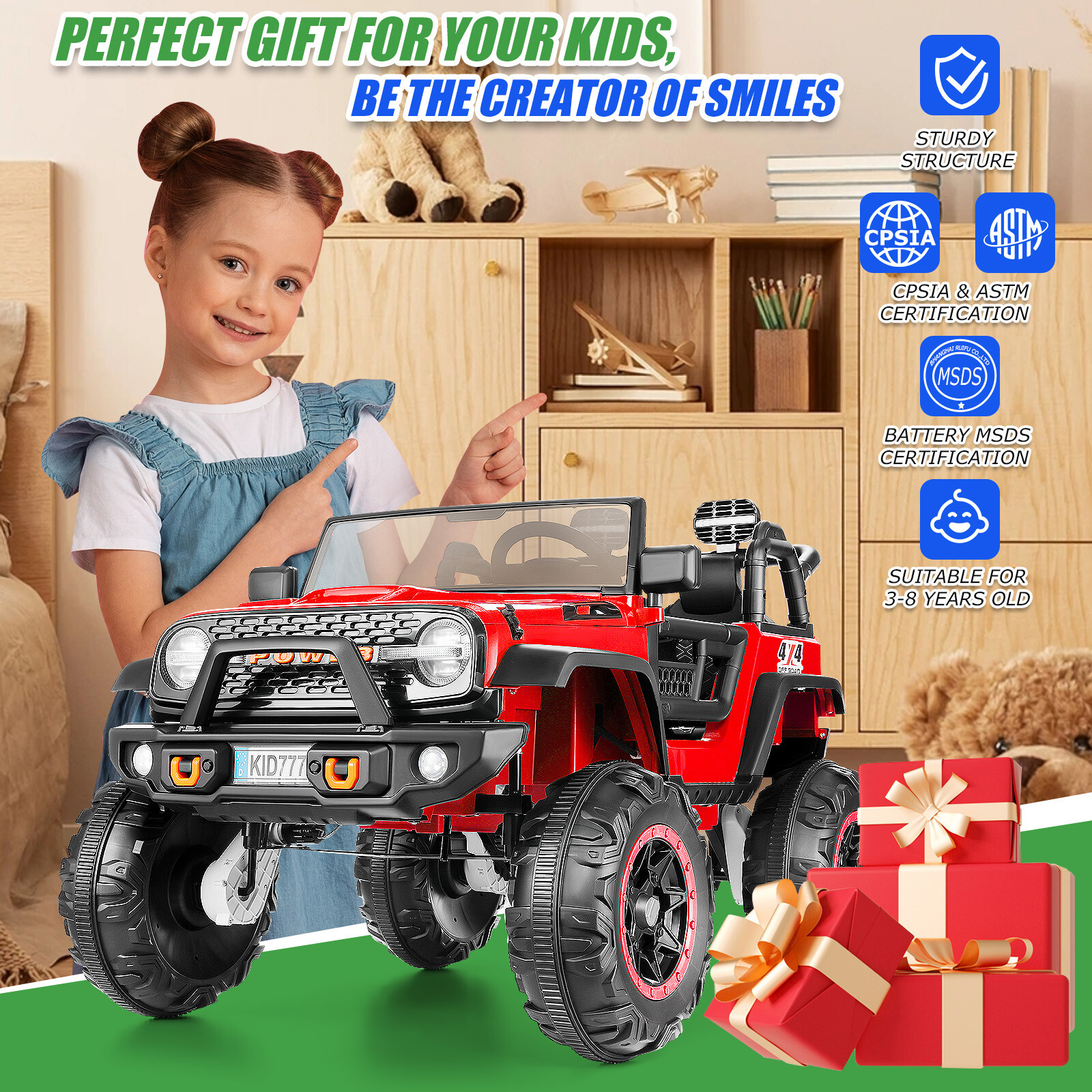 2 Seater Ride On Car for Kids 24V 400W Electric Vehicle Jeeps Truck with Remote