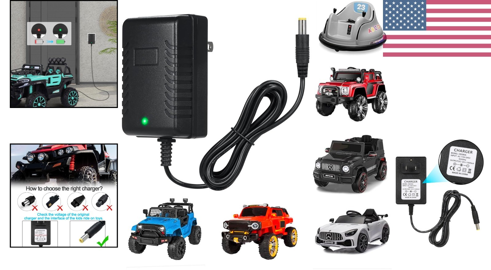 Safety Certified 12V Electric Ride-On Car Charger with Short Circuit Protection
