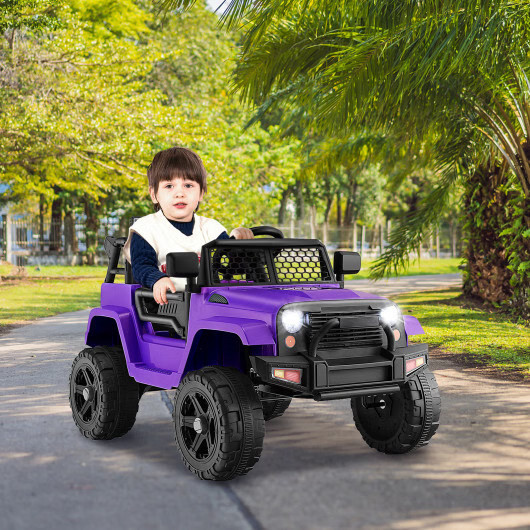 12V Kids Ride On Truck Car w/ Remote Control & LED Headlights – Purple