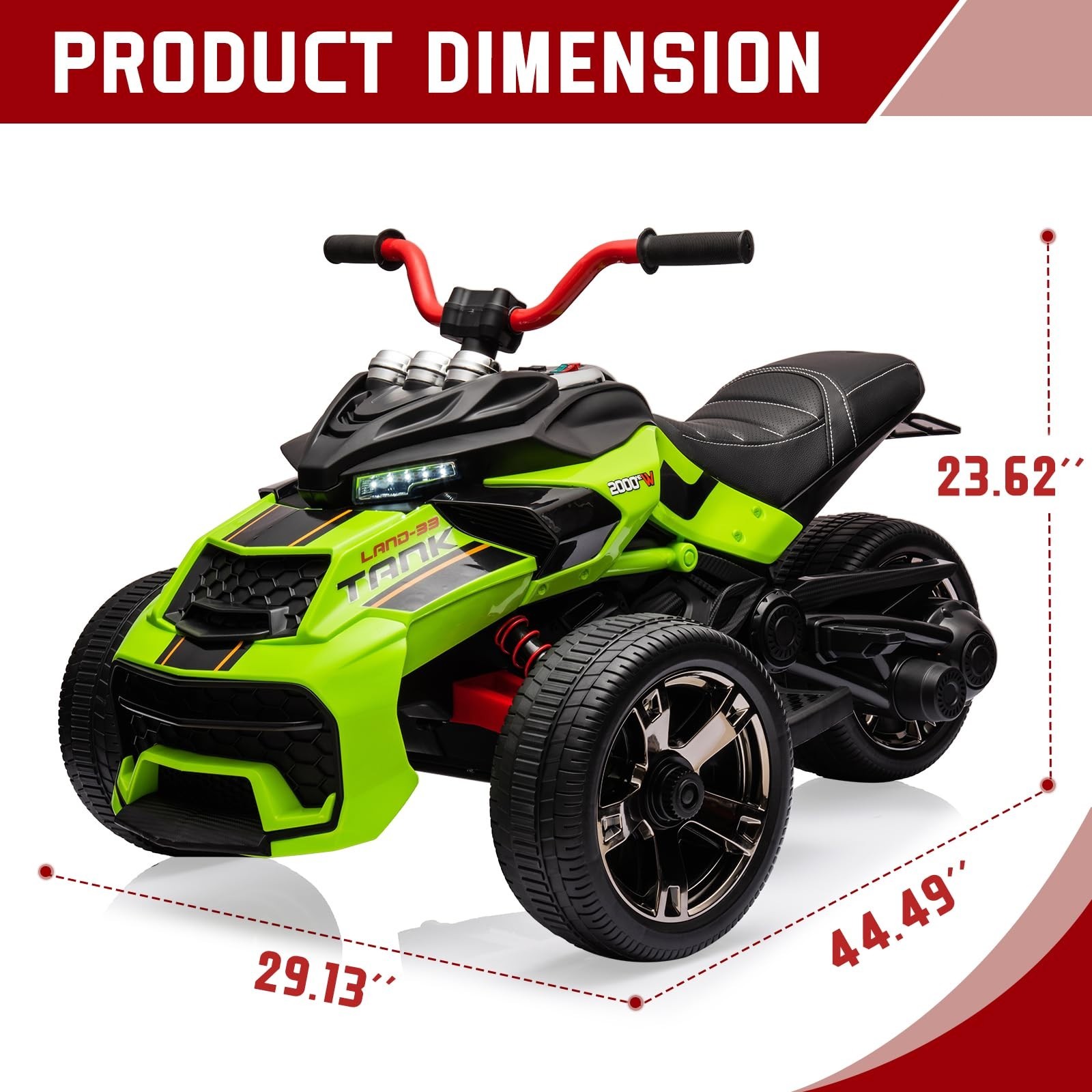 12V Ride On Battery Powered Kids Car 3 Wheeler ATV Electric Car Toy MP3 Green