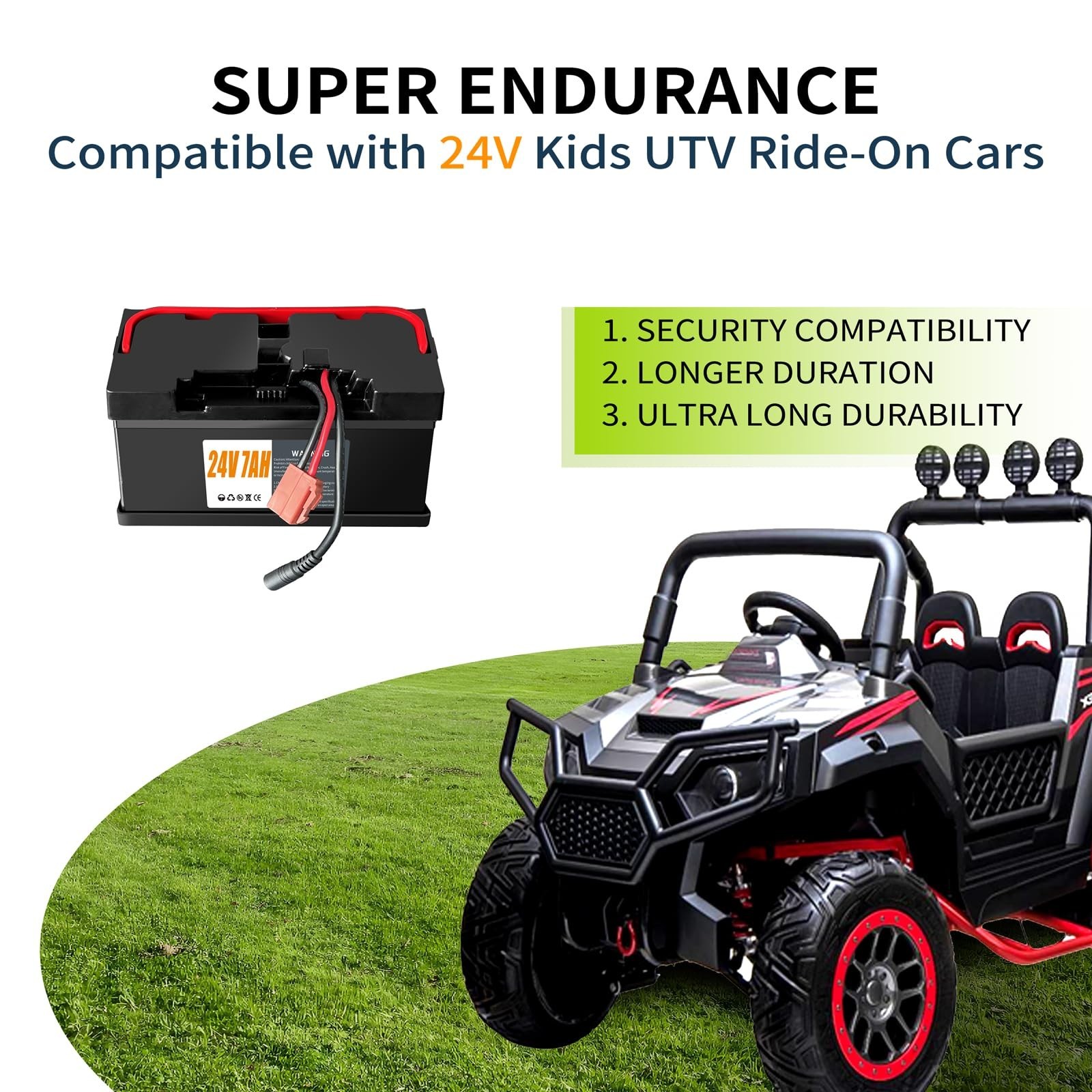 24V 7Ah Ride-On Car Battery with 2A Charger, Lightweight, Long-Lasting Power Sou