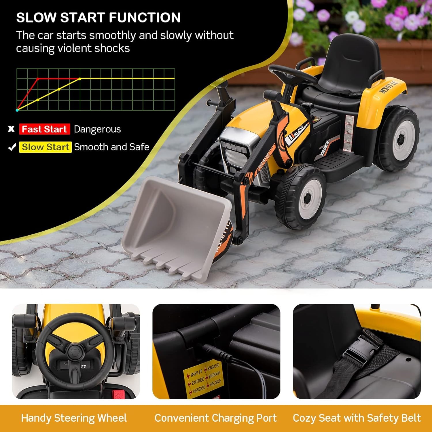 HONEY JOY 12V Kids Ride On Excavator With Remote Control Yellow