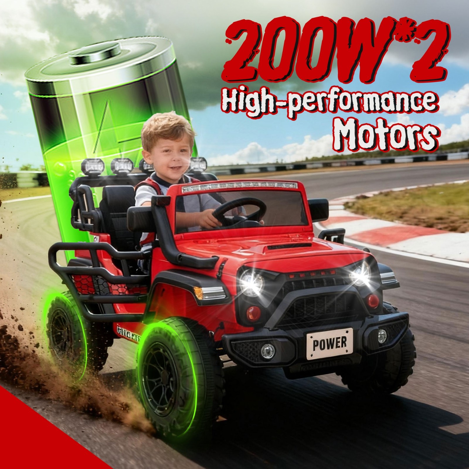 24V 2 Seater Electric Car Ride on Truck for Kids w/Remote,Power Wheels Jeep,Red