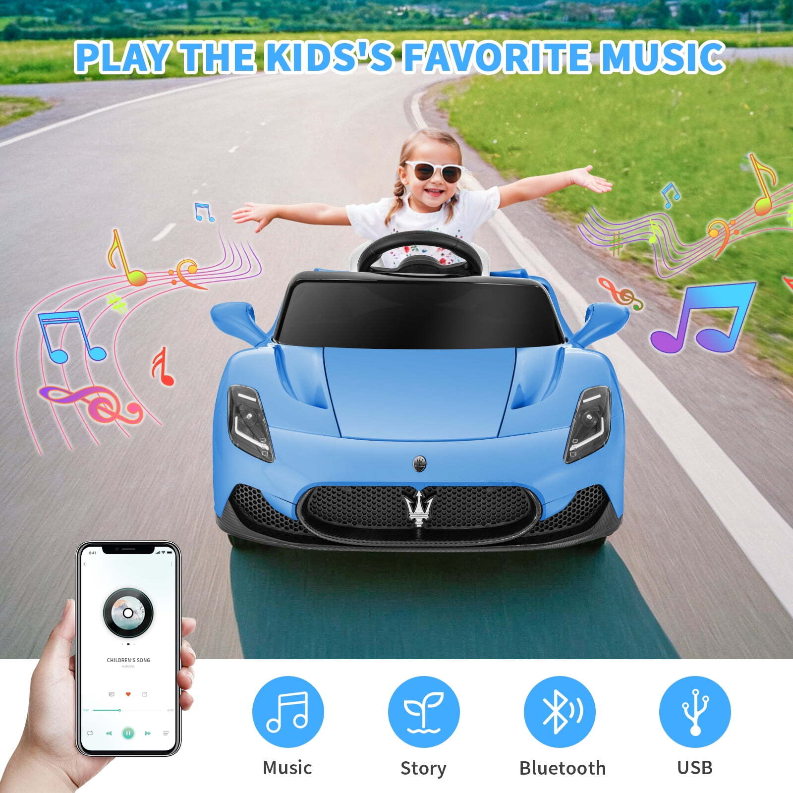 12V Kids Ride on Cars Licensed Maserati, Electric Ride on Toys for Toddler with