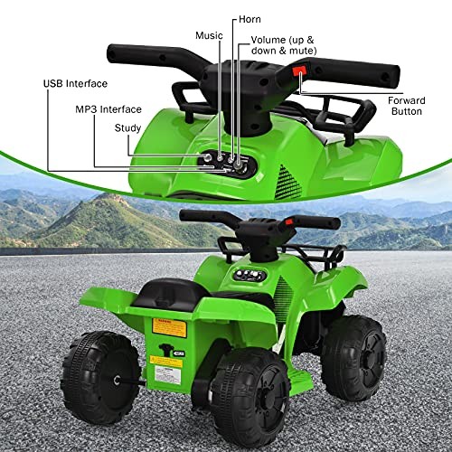 Kids ATV, 6V Battery Powered Electric Vehicle Four Wheeler Quad Green
