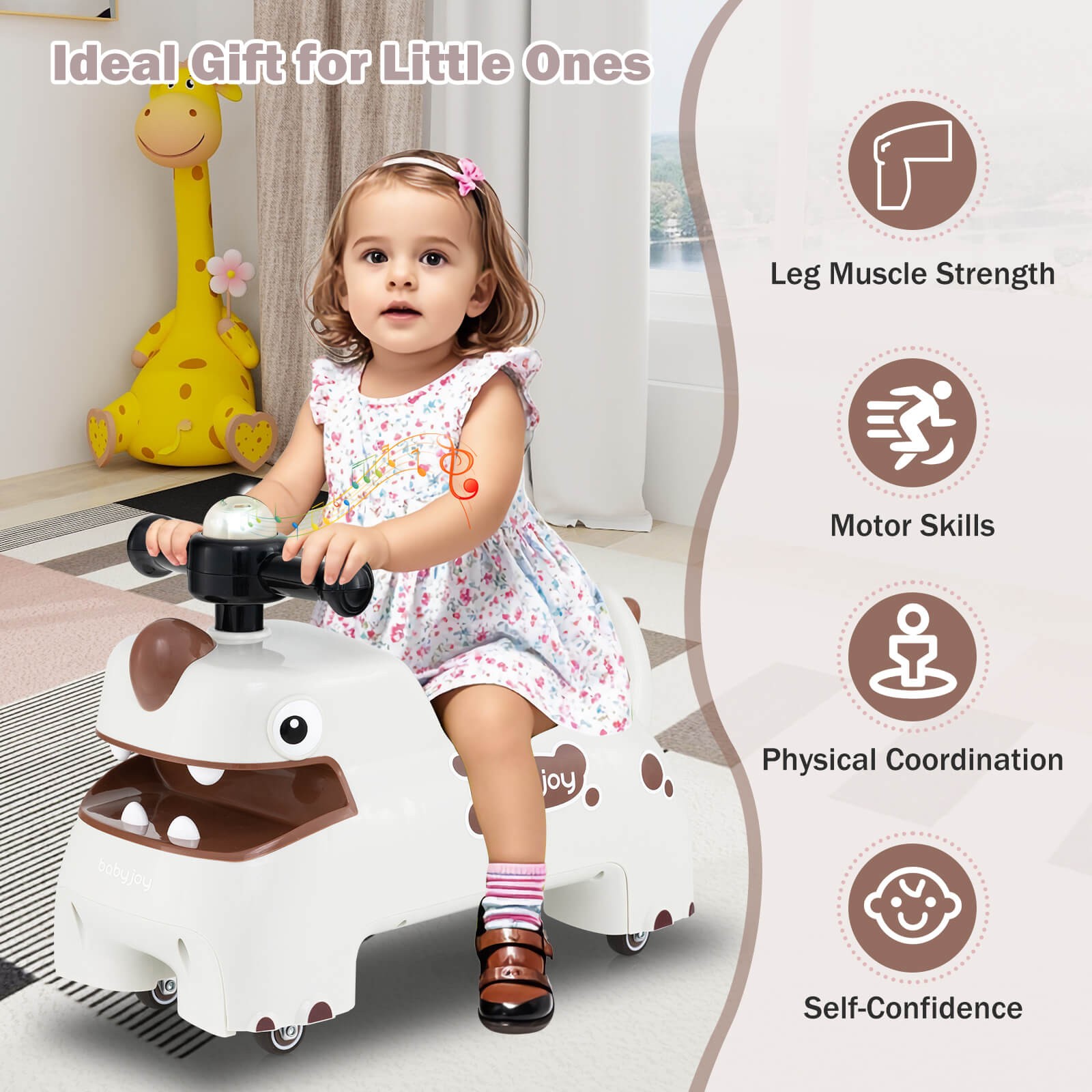 Ride on Toy Baby Dinosaur Sliding Car w/ 4 Universal Casters Under-Seat Storage