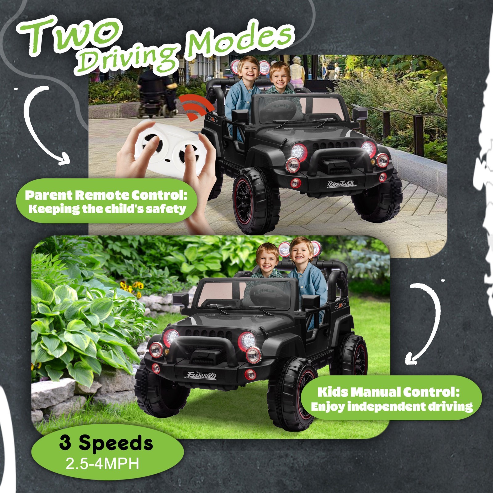 24V 2 Seater Kids Ride On Truck Electric Car Toy with Remote Bluetooth 2.5-4 MPH