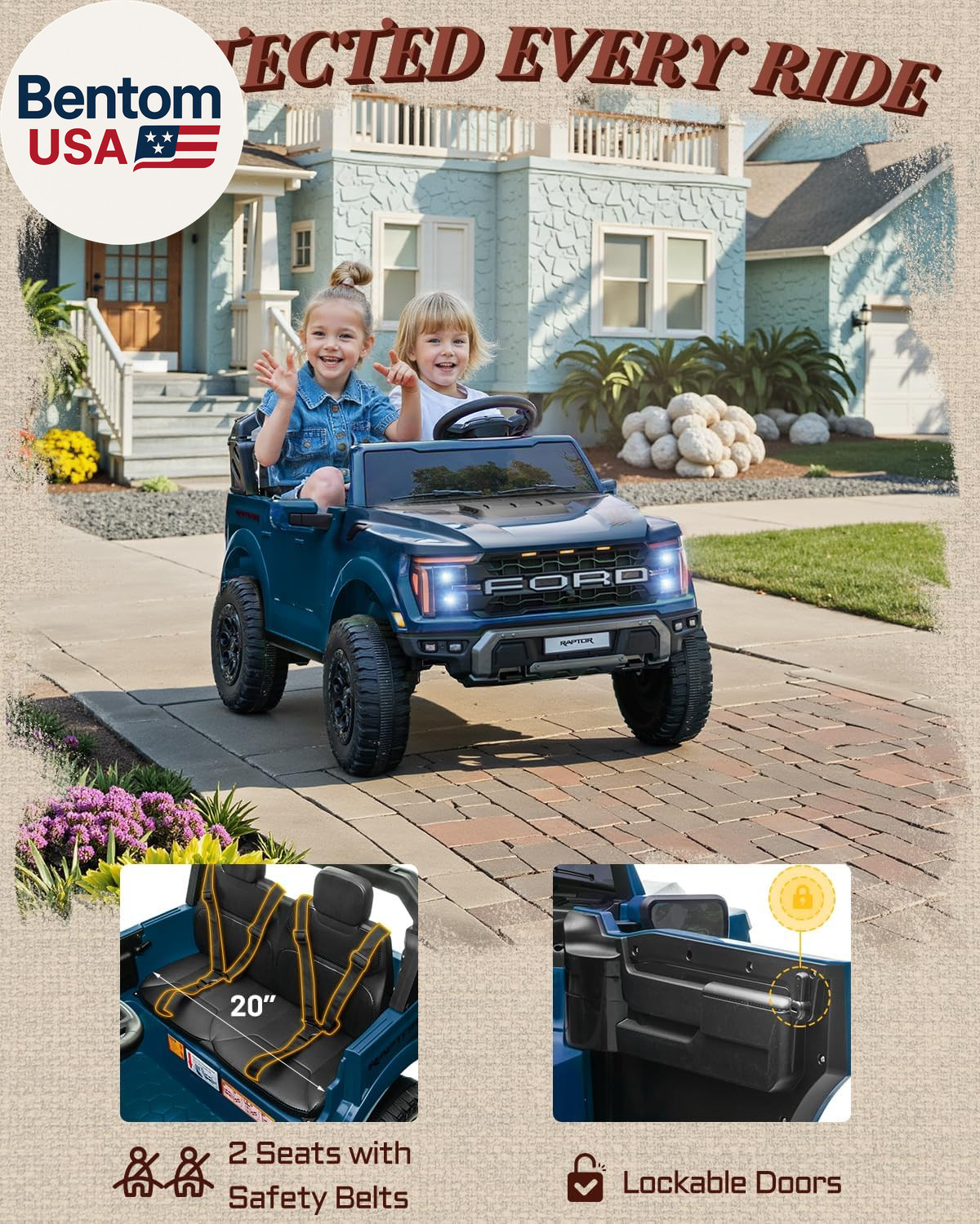 Licensed Ford F-150 Raptor 2 Seater Ride on Car for Kids, 24 Volt Ride on Toys f
