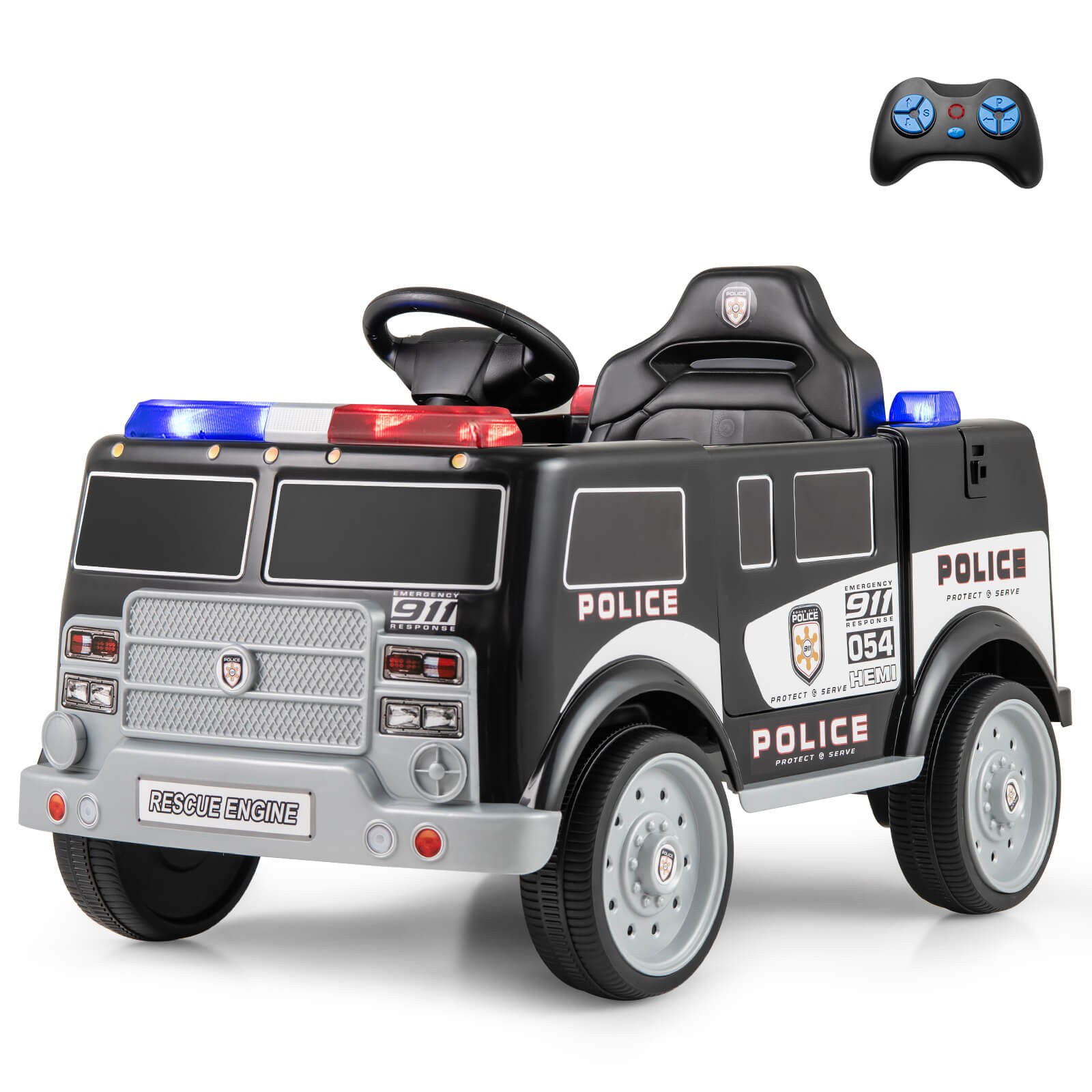Kids Ride on Police Car with 3 Speeds Megaphone Music FM Radio Flashing Lights