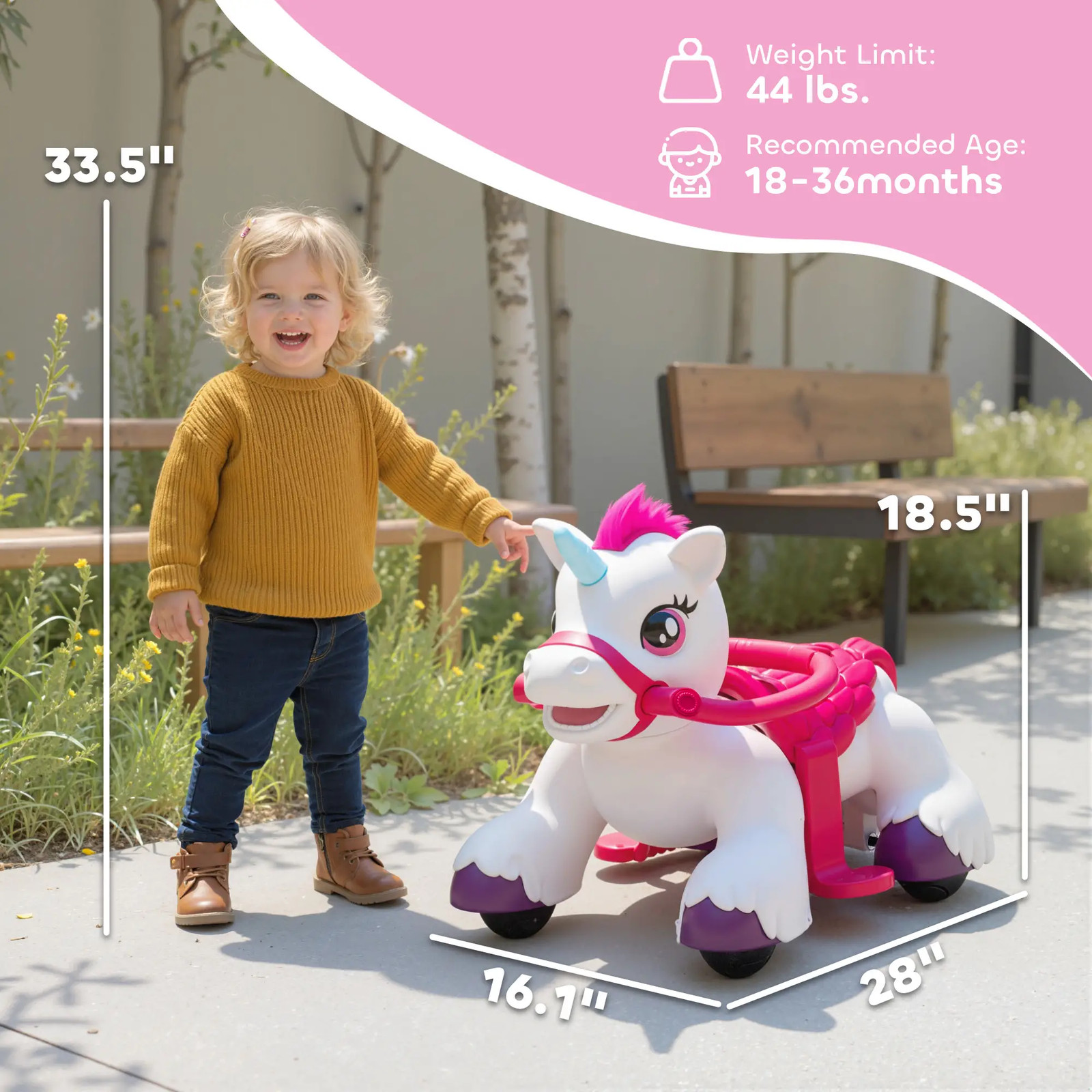 12V Electric Ride-On Unicorn Toy for Kids Toddlers with Lights Sounds