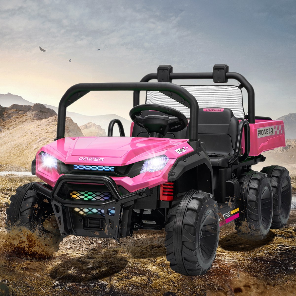 2 Seater Ride on Car 24V Kids Electric Dump Truck 4WD 6Wheeler w/Parental Remote