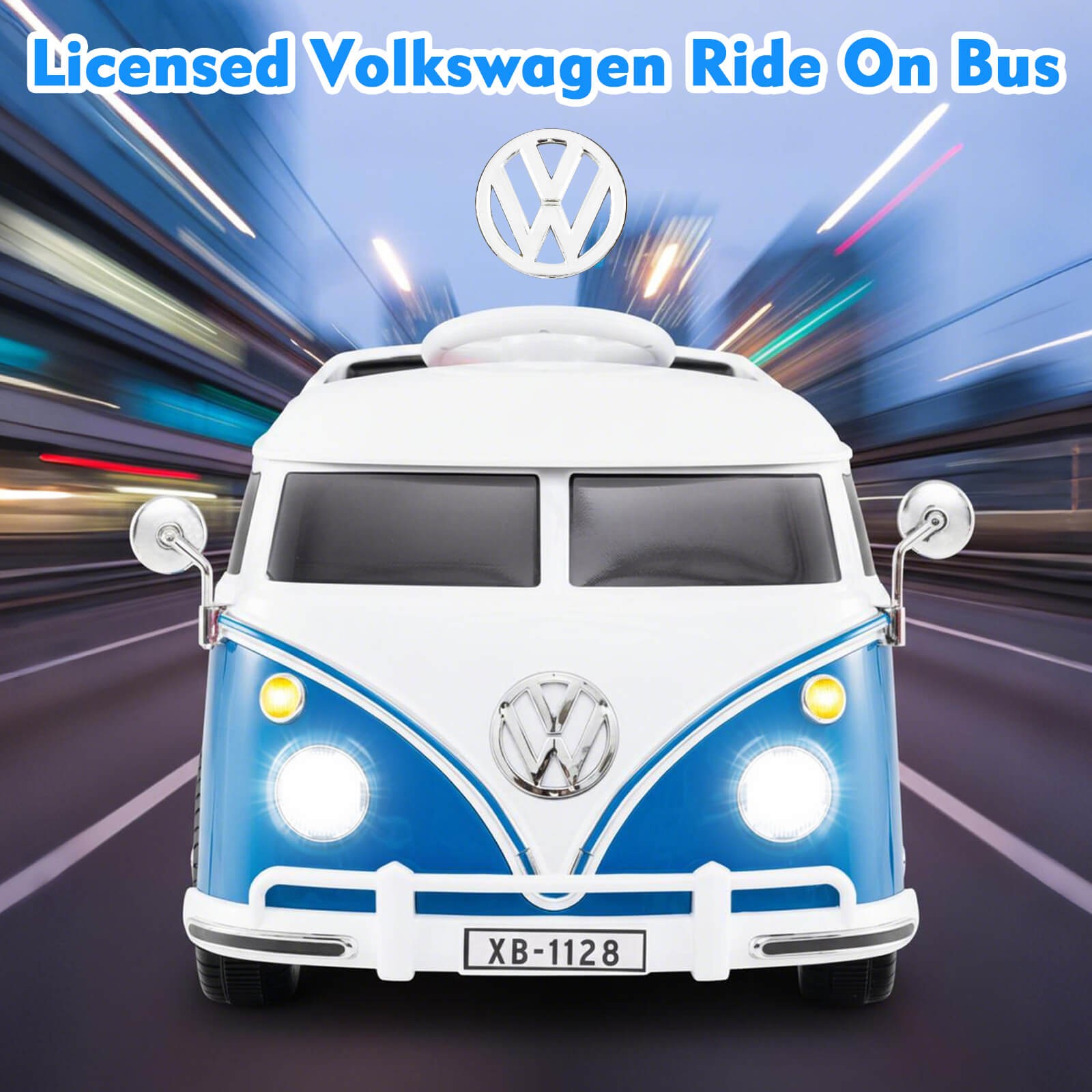 Licensed Volkswagen Ride-on Bus with Cup Holder, LED Headlights, Music & Horn