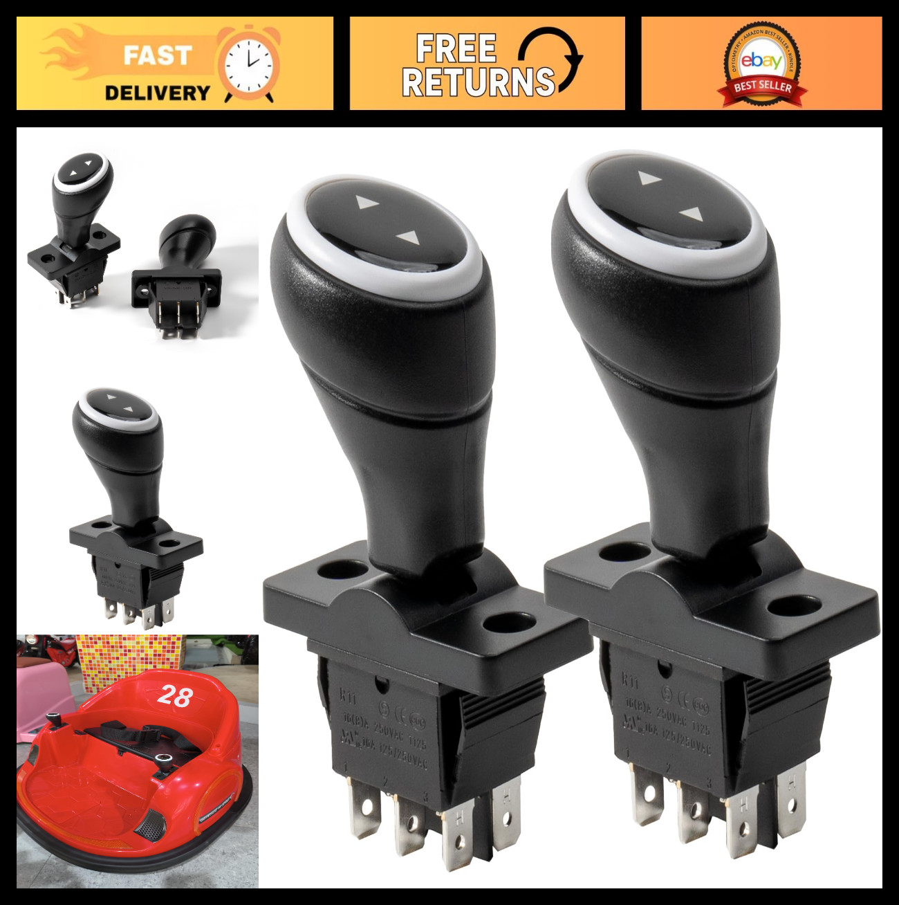 2PCS 6V/12V Kids Bumper Car Joystick Replacement Parts – 360° Rotation Switches