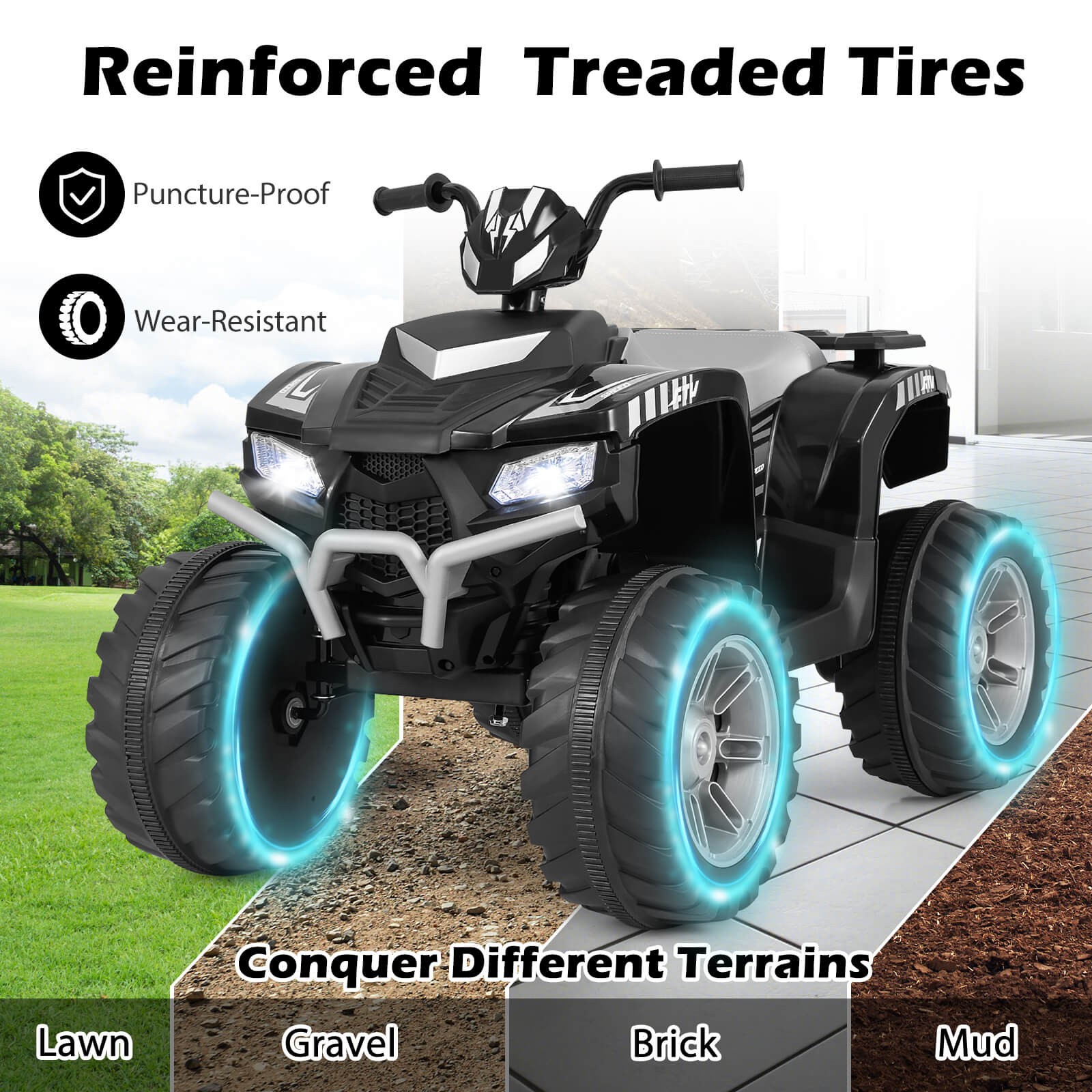 24V Kids Ride-On Electric ATV 4-Wheeler Quad Car with Wireless Connection