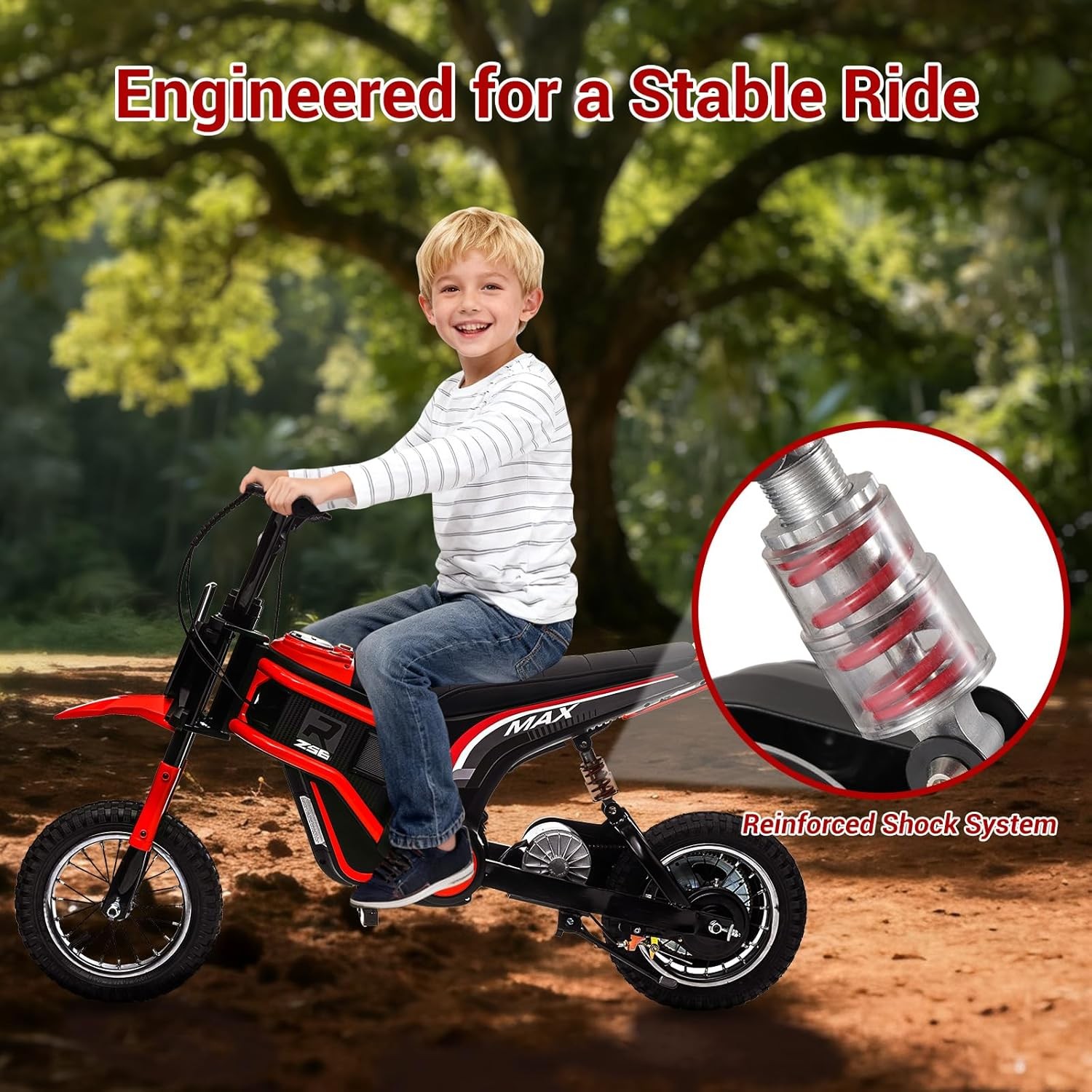 24V 350W Electric Dirt Bike Off-Road Electric Motorcycle Red for Kids 8-12 Years