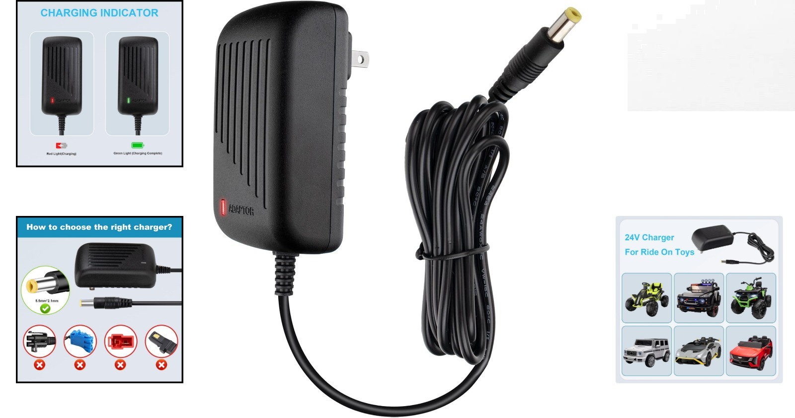 Efficient 24 Volt Charger for Kids Ride-On Cars – LED Charging Status Included