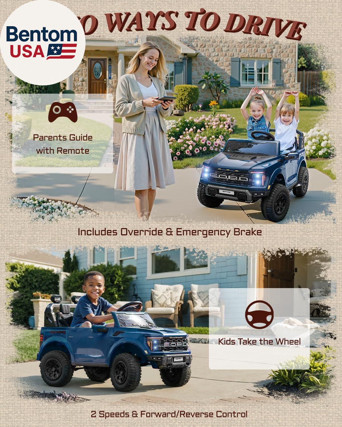 Licensed Ford F-150 Raptor 2 Seater Ride on Car for Kids, 24 Volt Ride on Toys f