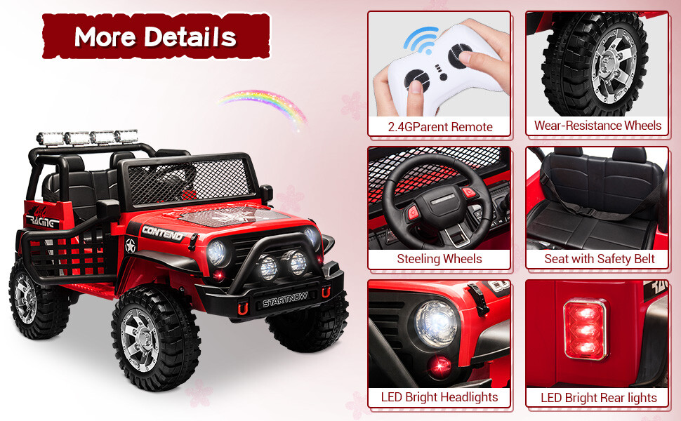 Electric 12V Kids Ride on Truck Car Jeep LED MP3 Car W/Remote Control 2 Seater