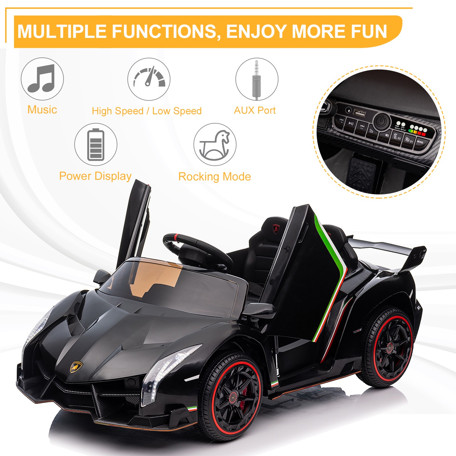 12V Licensed Lamborghini Veneno Electric Ride on Car Toy for Kid Toddler, Black