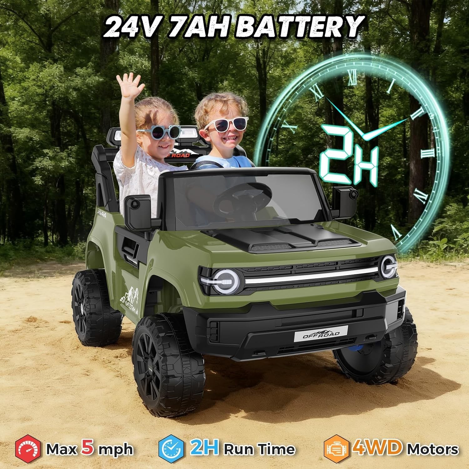 24V Electric Ride on Car for Kids Powerful Wheels with Remote Control & Music